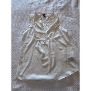 Heartsoul White Sleeveless Lace Yoke Pintuck Blouse Large